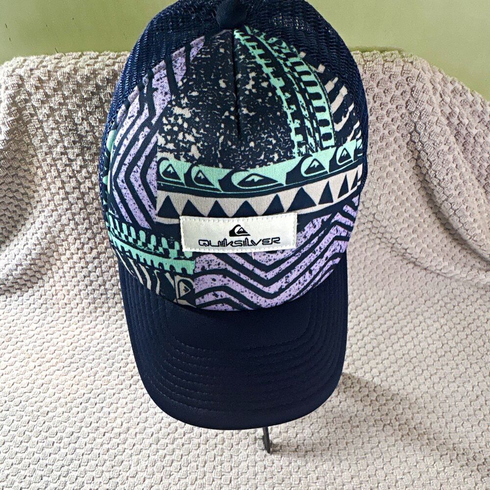 Quiksilver Men's Trucker Hat Navy Geometric Mesh Back Adjustable 55 cm